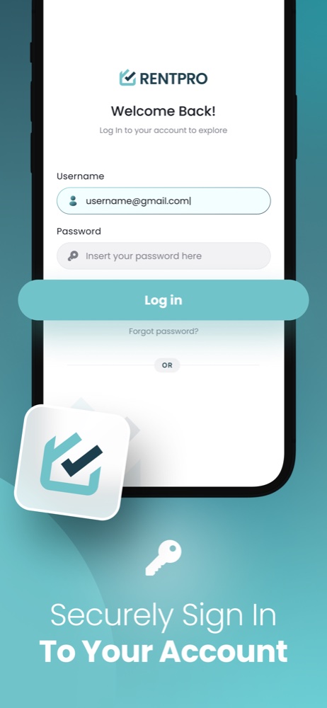 RentPro screenshot: secure sign in